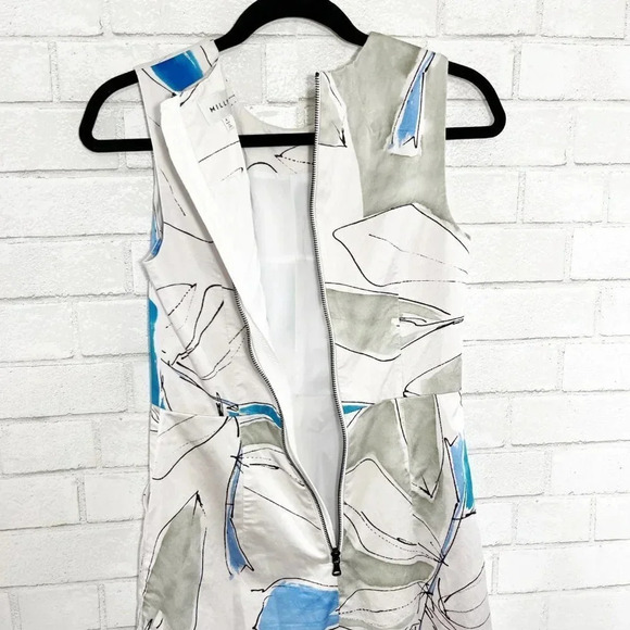 Milly Blue & White Abstract Floral Sleeveless Dress with Pockets Women's Size 4 - Picture 5 of 9